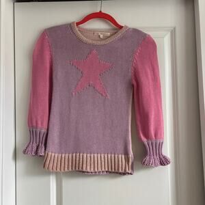 LoveShackFancy Girl’s Colorblock Knit Sweater Star Pink Sz 8-9Y Pastel Purple